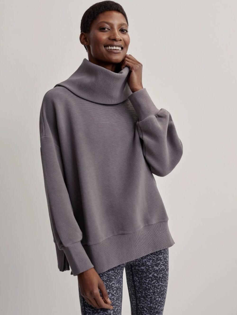 VARLEY Women's Milton Sweatshirt Large Deep Charcoal Ottoman Rib Long Sleeve NWT